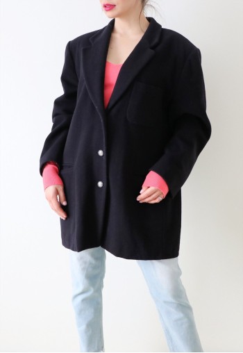 Navy Vintage Coat Relaxed Boxy Fit Oversized Jacket Overcoat