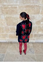 Oversized upcycled blazer jacket in black with red hearts