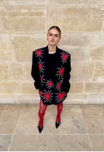 Oversized upcycled blazer jacket in black with red hearts
