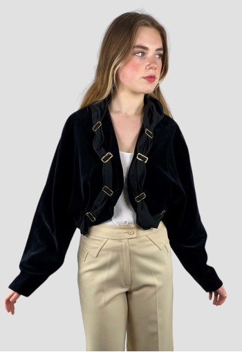 Lolita 80's Vintage Black Velvet Ladies Batwing Crop Jacket
