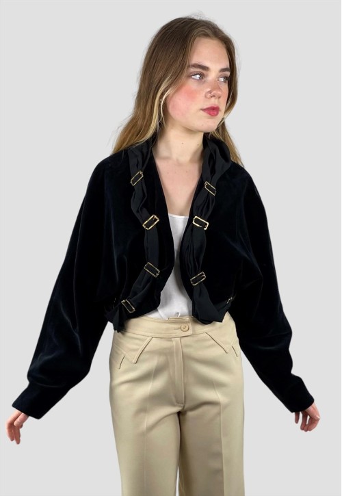 Lolita 80's Vintage Black Velvet Ladies Batwing Crop Jacket