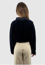 Lolita 80's Vintage Black Velvet Ladies Batwing Crop Jacket