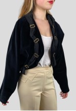 Lolita 80's Vintage Black Velvet Ladies Batwing Crop Jacket