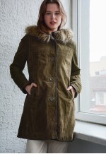 Vintage Khaki Suede Hooded Parka Coat