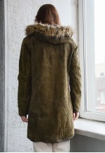 Vintage Khaki Suede Hooded Parka Coat