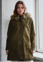 Vintage Khaki Suede Hooded Parka Coat