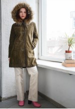 Vintage Khaki Suede Hooded Parka Coat