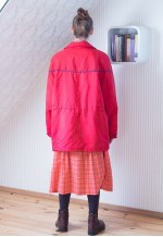 Bright red vintage padded jacket with embroideries