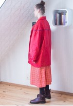Bright red vintage padded jacket with embroideries