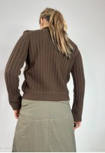 Vintage Y2K Knit Jacket Faux Fur Brown Zip Up 90s Jumper Top