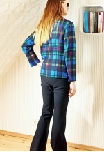 Bright blue checked vintage jacket with round collar