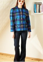 Bright blue checked vintage jacket with round collar