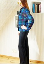 Bright blue checked vintage jacket with round collar