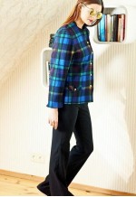 Bright blue checked vintage jacket with round collar