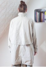 Beige cream long padded high neck vintage coat jacket