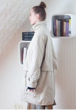 Beige cream long padded high neck vintage coat jacket