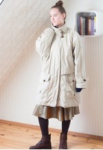 Beige cream long padded high neck vintage coat jacket