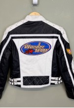 Vintage Y2K Racing Leather Style Jacket Multicolour Zip Up