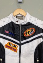Vintage Y2K Racing Leather Style Jacket Multicolour Zip Up