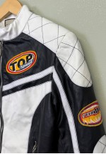 Vintage Y2K Racing Leather Style Jacket Multicolour Zip Up