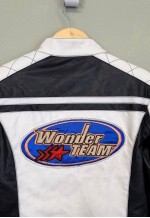 Vintage Y2K Racing Leather Style Jacket Multicolour Zip Up