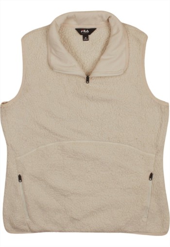 90's Fleece Vest Sleeveless Gilet Medium Beige Cream